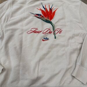 Nike Cream Sweatshirt with Colorful Embroidery Flower French Terry